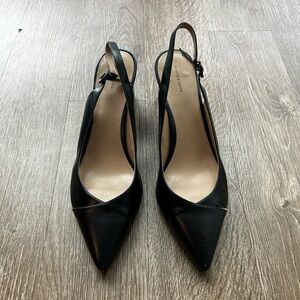 14th & Union Elegant Black Faux Leather Slingback Heels
